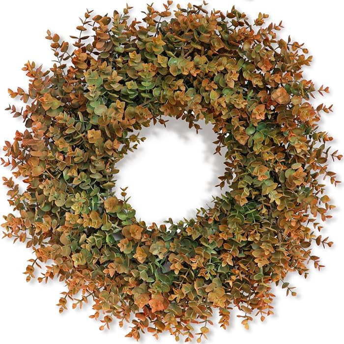 26" Large Fake Eucalyptus Fall Wreath for Front Door Decor(Orange-Green) | Amazon (US)