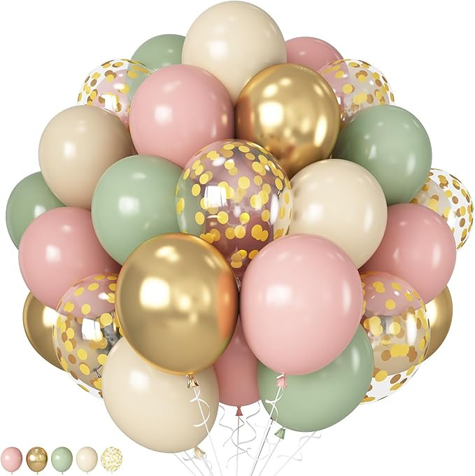 Pink and Green Balloons Retro Sage Green Pink Metallic Gold Confetti Balloons Olive Green Gold Pi... | Amazon (US)