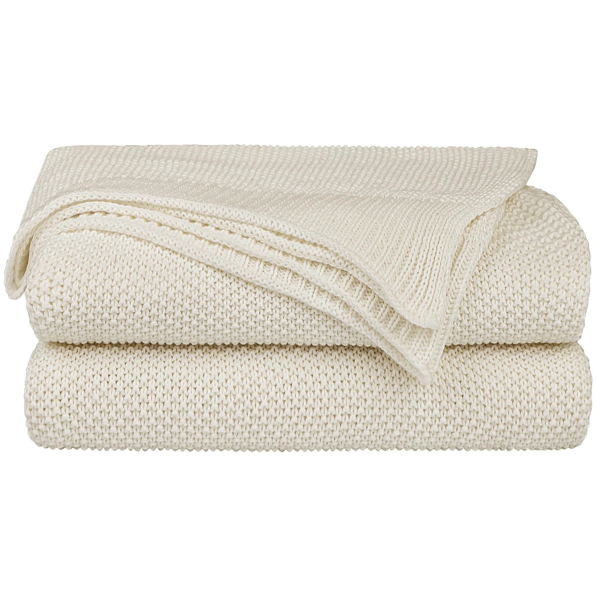 Unique Bargains Pure Cotton Soft Cable Knit Throw Blanket Beige 50" x 70" - Walmart.com | Walmart (US)