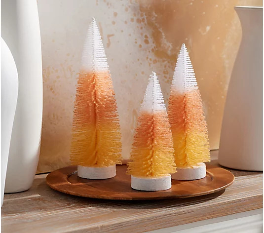 Set of 3 Candy Corn Bottlebrush Trees by Valerie | QVC