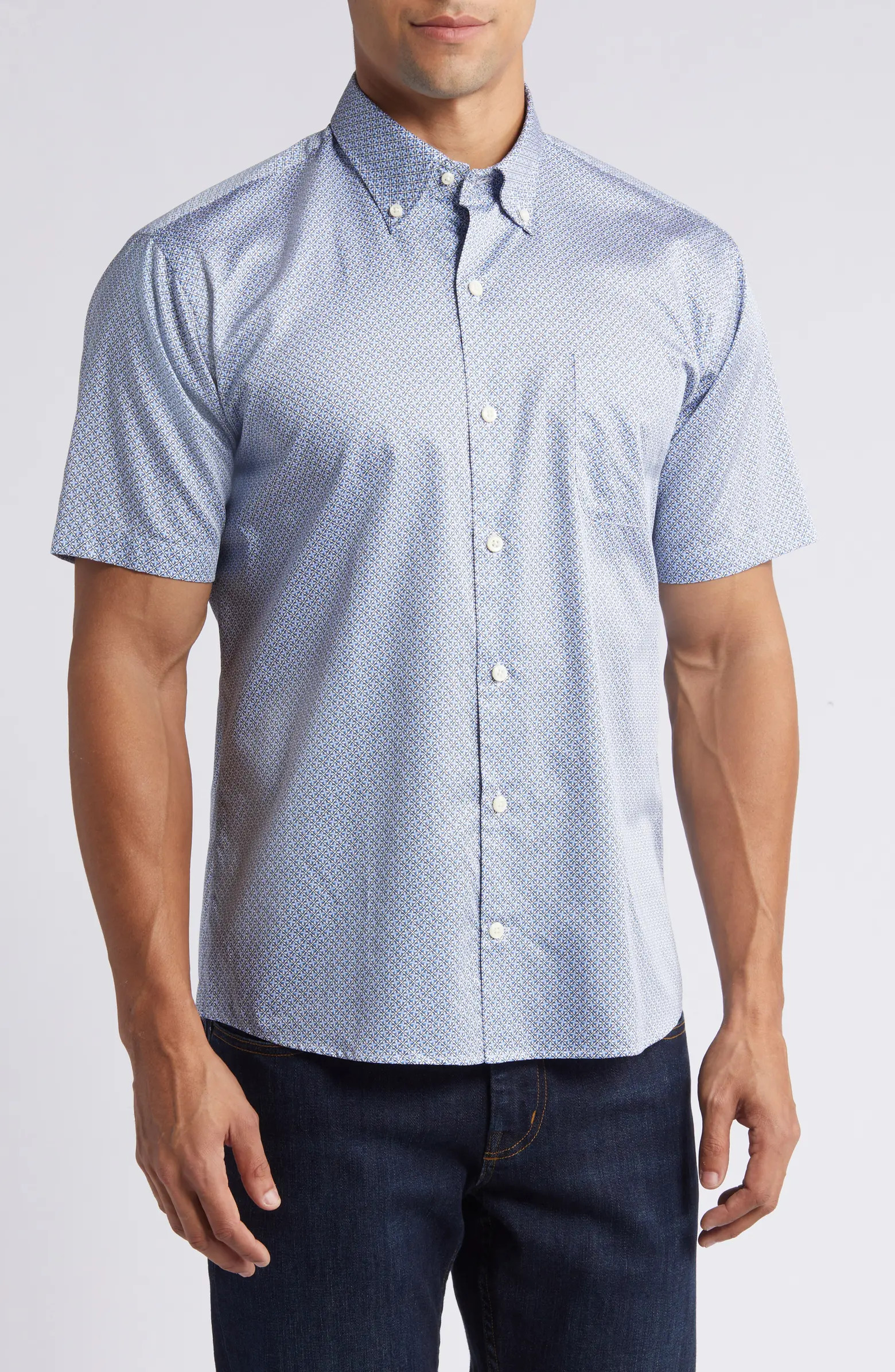 Peter Millar Microprint Short Sleeve Button-Down Shirt | Nordstrom | Nordstrom
