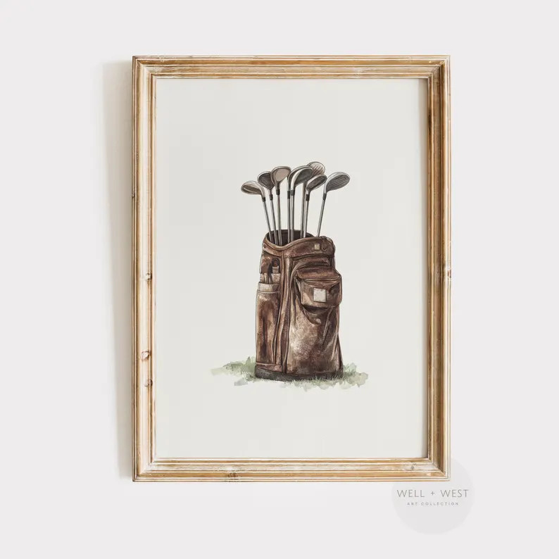 Golf Bag Print | Vintage Style Golf Painting | Boys Room Printable Art | Sports Office Decor | Go... | Etsy (Global)