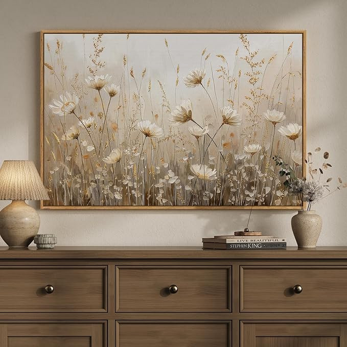 Framed Vintage Floral Wall Art, Neutral Rustic Botanical Flower Market Canvas Artwork for Modern ... | Amazon (US)