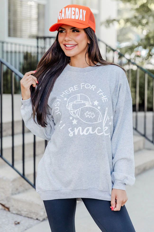 I'm Just Here For The Snacks Grey Oversized Graphic Sweatshirt | Pink Lily