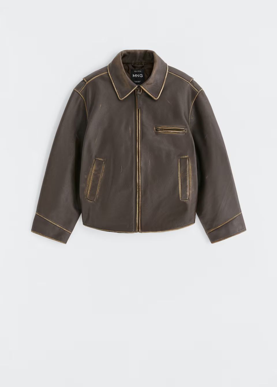 Oversized worn-effect leather jacket -  Women | Mango USA | MANGO (US)