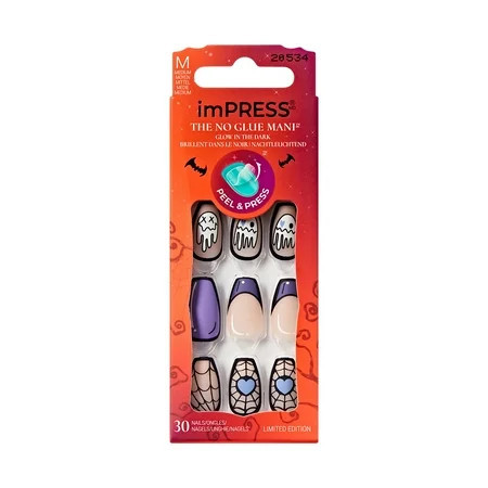KISS imPRESS Design Press on Nails Party Startled Purple Medium Coffin 30 Count | Walmart (US)