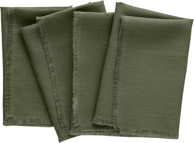 Solino Home Fringe Linen Cloth Napkins Set of 4-100% Pure Linen Desert Green Dinner Napkins 20 x ... | Amazon (US)