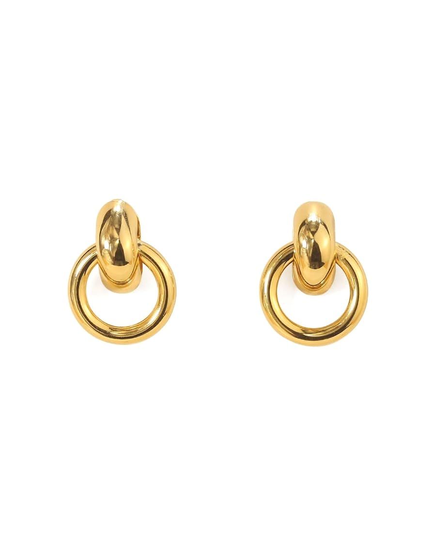 18K Gold Ear stud earrings with ring circle For Women (Gold) | Amazon (US)