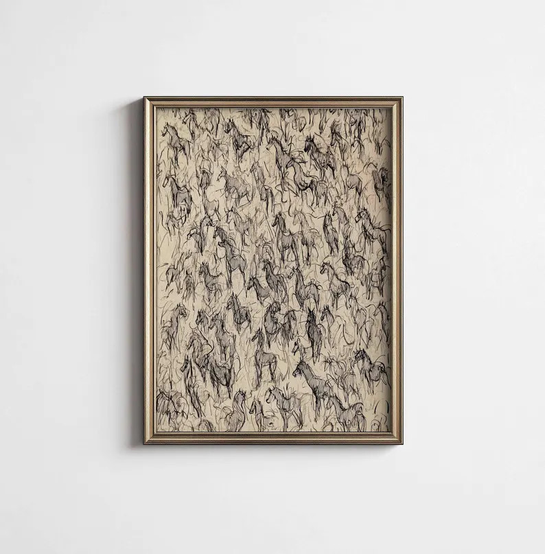 Wild Horses Sketch PRINTABLE Art | Vintage Minimalist Equestrian Drawing Digital Download | Vivid... | Etsy (US)