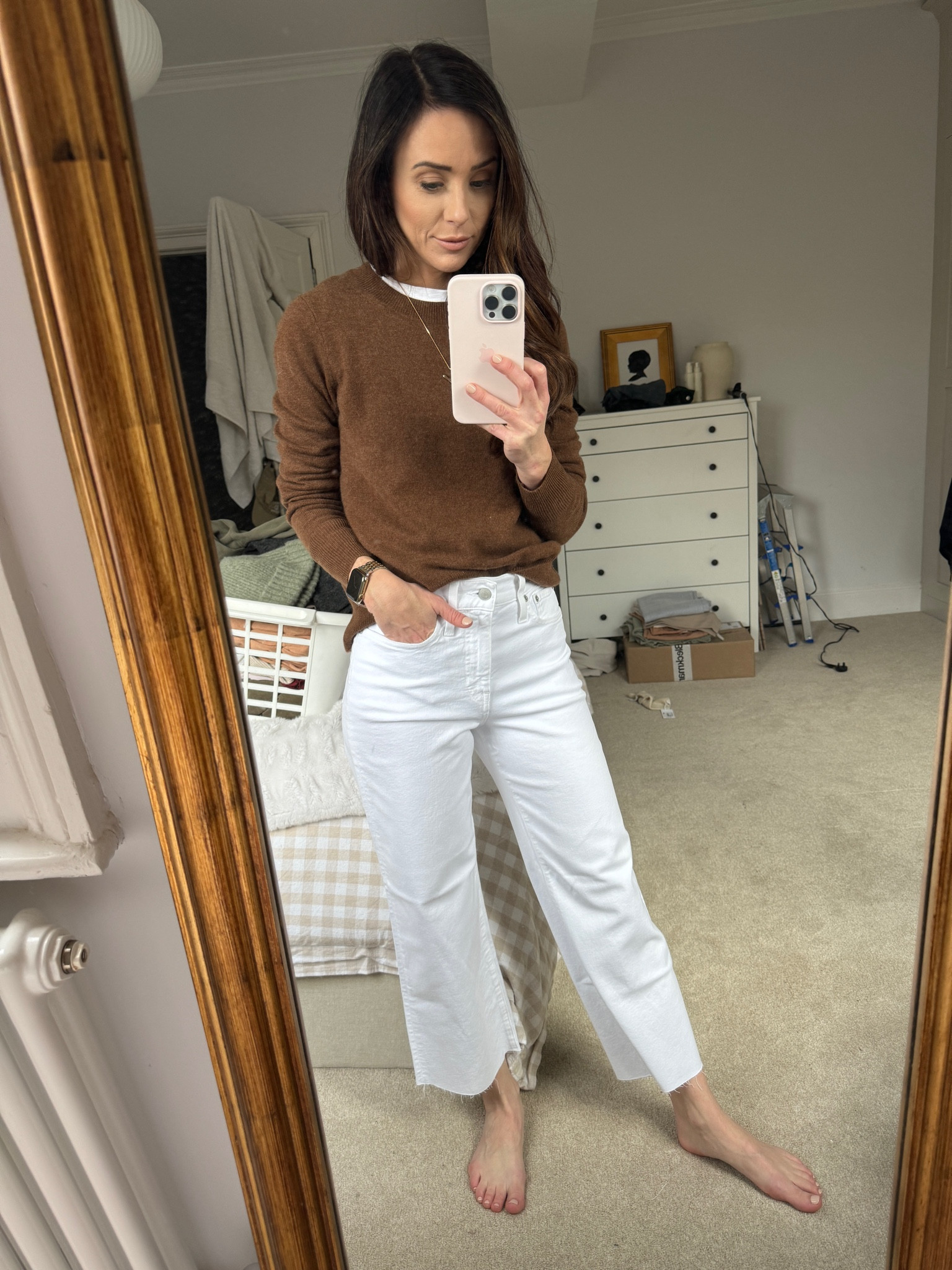 Cashmere, white denim
