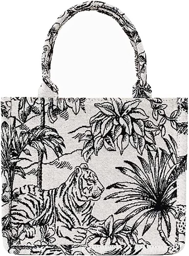 Fashion luxury tote bag cotton linen one shoulder handbag large capacity jacquard embroidery retr... | Amazon (US)