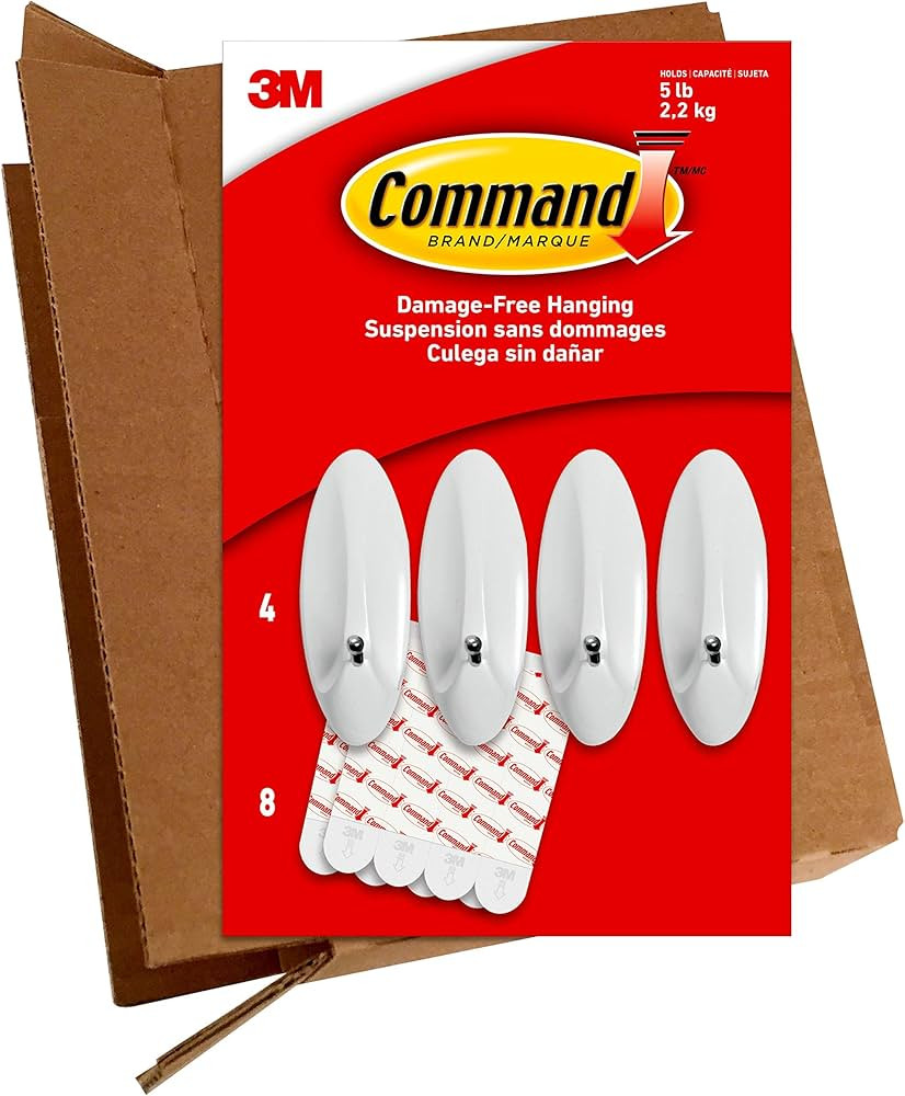 Command Plastic Large Wire Hooks, 4-Hooks, 8-Strips, Holds up to 5 lbs - Easy to Open Packaging | Amazon (US)
