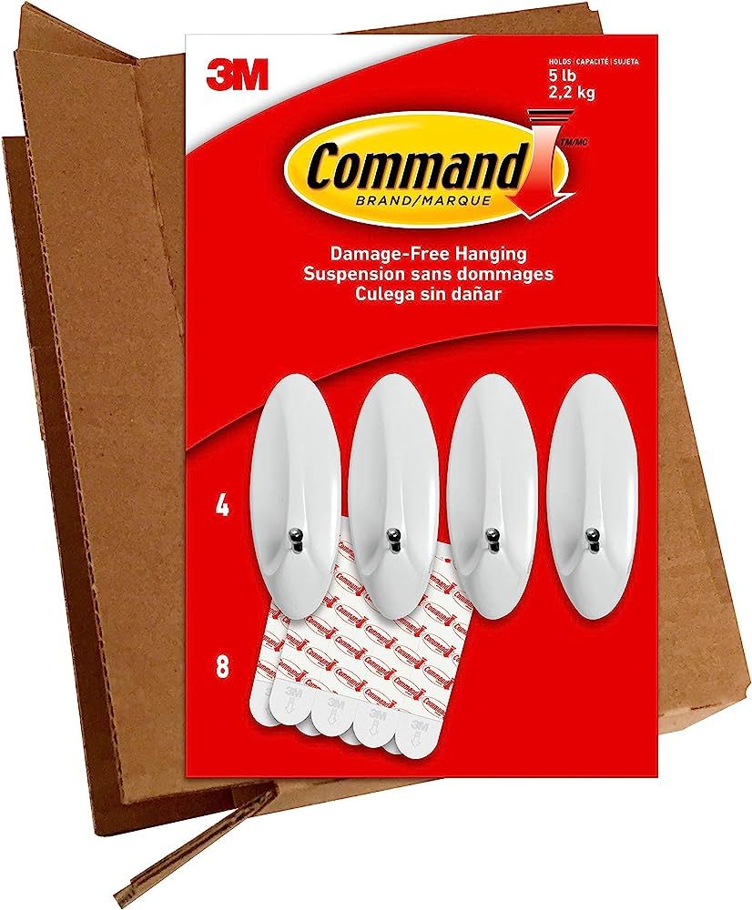 Command Plastic Large Wire Hooks, 4-Hooks, 8-Strips, Holds up to 5 lbs - Easy to Open Packaging | Amazon (US)