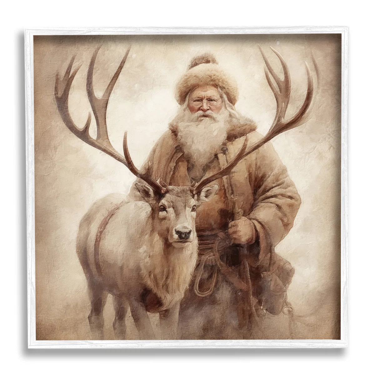 Ba-852-Framed " Traditional Santa And Reindeer " by Riley B | Wayfair North America