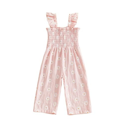 Toddler Baby Girl Summer Clothes Ruffle Sleeveless Smocked Romper One Piece Jumpsuit Suspender Pants Cute Outfit (Pink Floral, 12-18 Months) | Amazon (US)