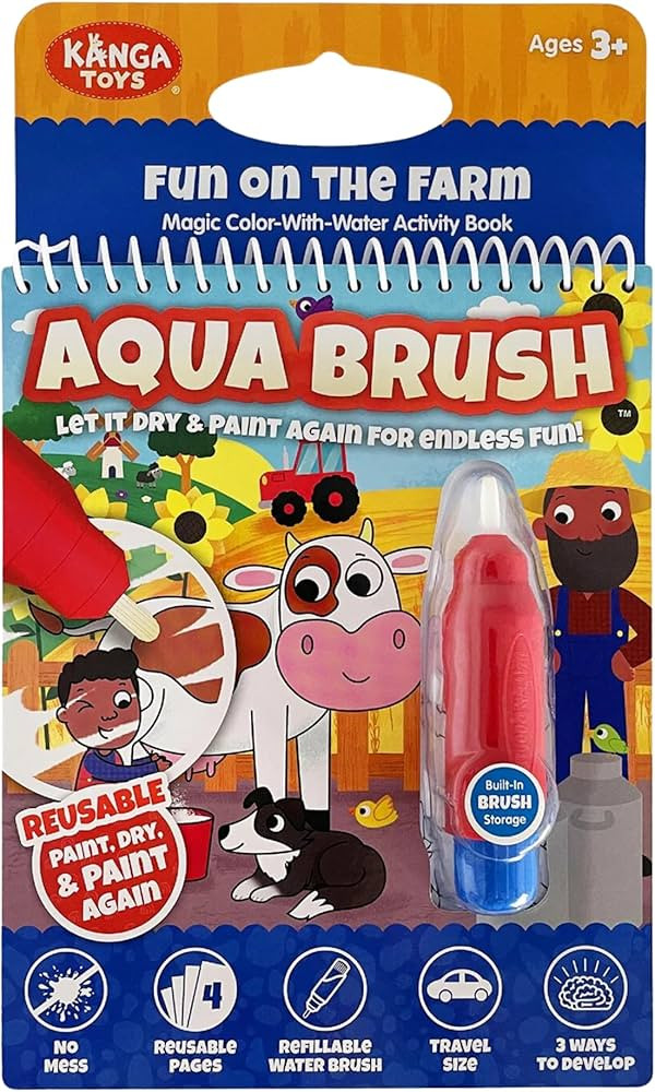 KangaToys Fun on The Farm Aqua Brush Activity Book - Reusable Water Coloring for Kids - Mess-Free... | Amazon (US)