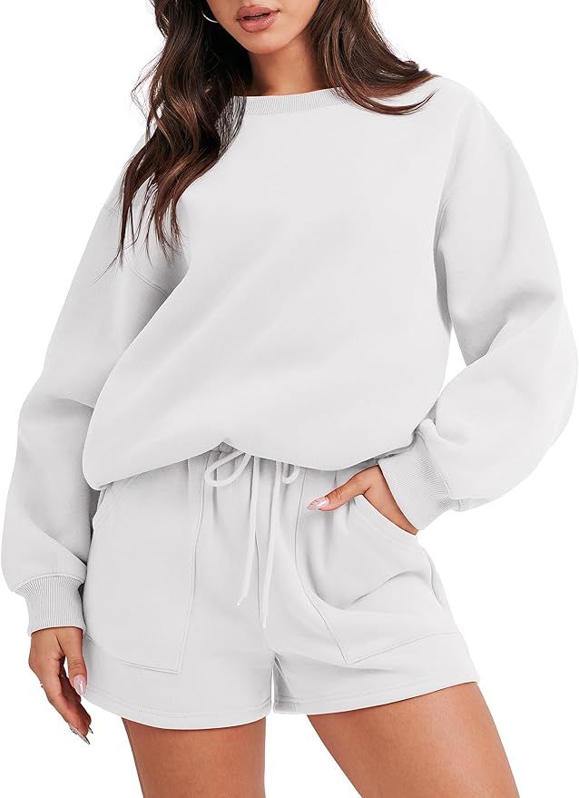 ANRABESS Women 2 Piece Outfits Sweatsuit Oversized Sweatshirt & Lounge Shorts 2023 Casual Cozy Pa... | Amazon (US)