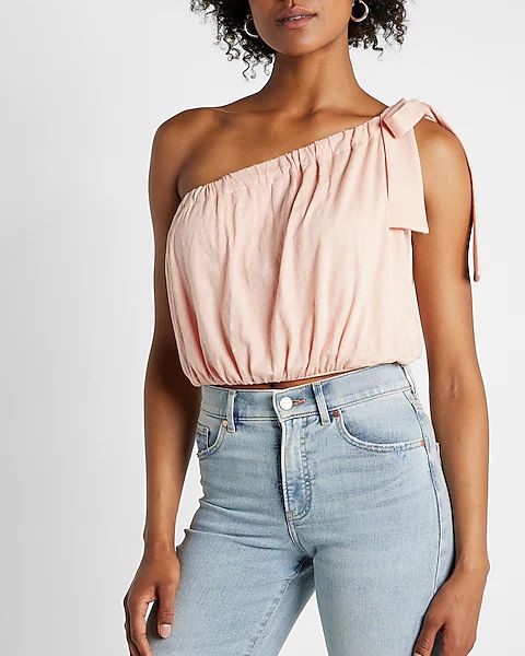 Tie One Shoulder Banded Bottom Bubble Tank | Express