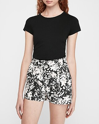 Floral High Waisted Belted Shorts | Express