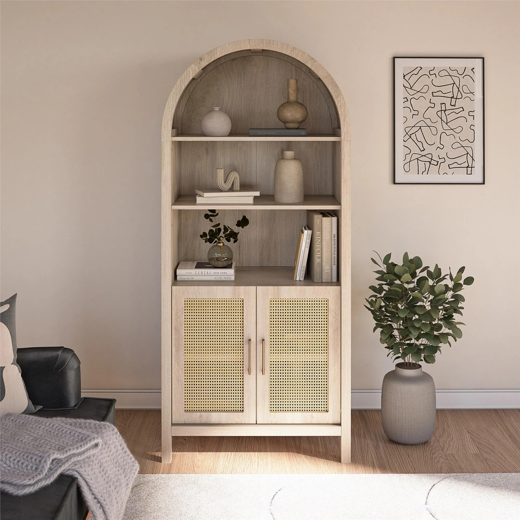 Anaya Arched Storage Cabinet, Blonde Oak - Walmart.com | Walmart (US)