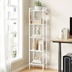 Bookshelf, Book Shelf, Industrial Bookcase with 2 Hooks, Coner Shelf Storage Organizer for Home O... | Amazon (US)