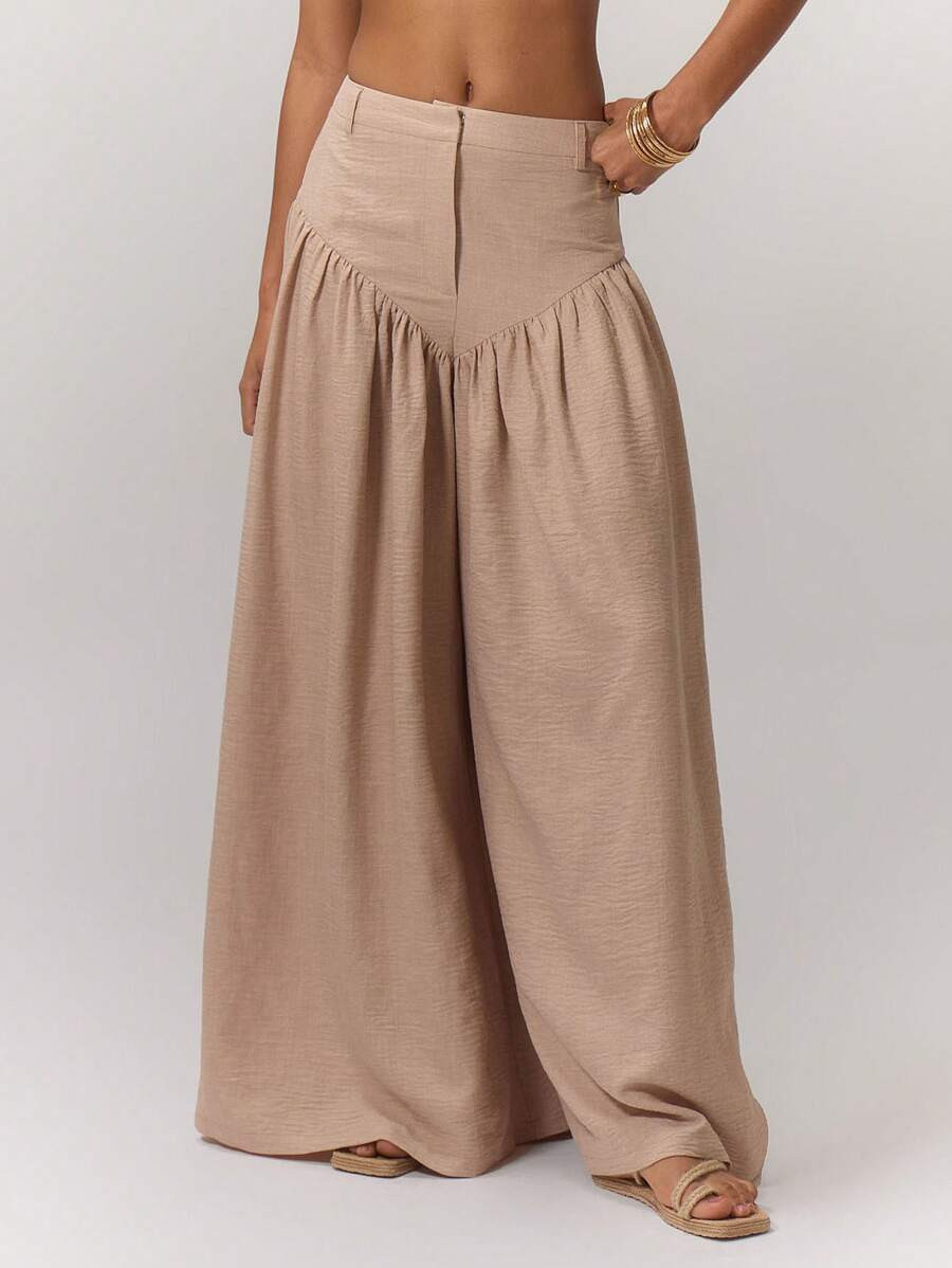 MUSERA Summer Vacation Leisure Solid Color Wide-Legged Maxi Skort | SHEIN