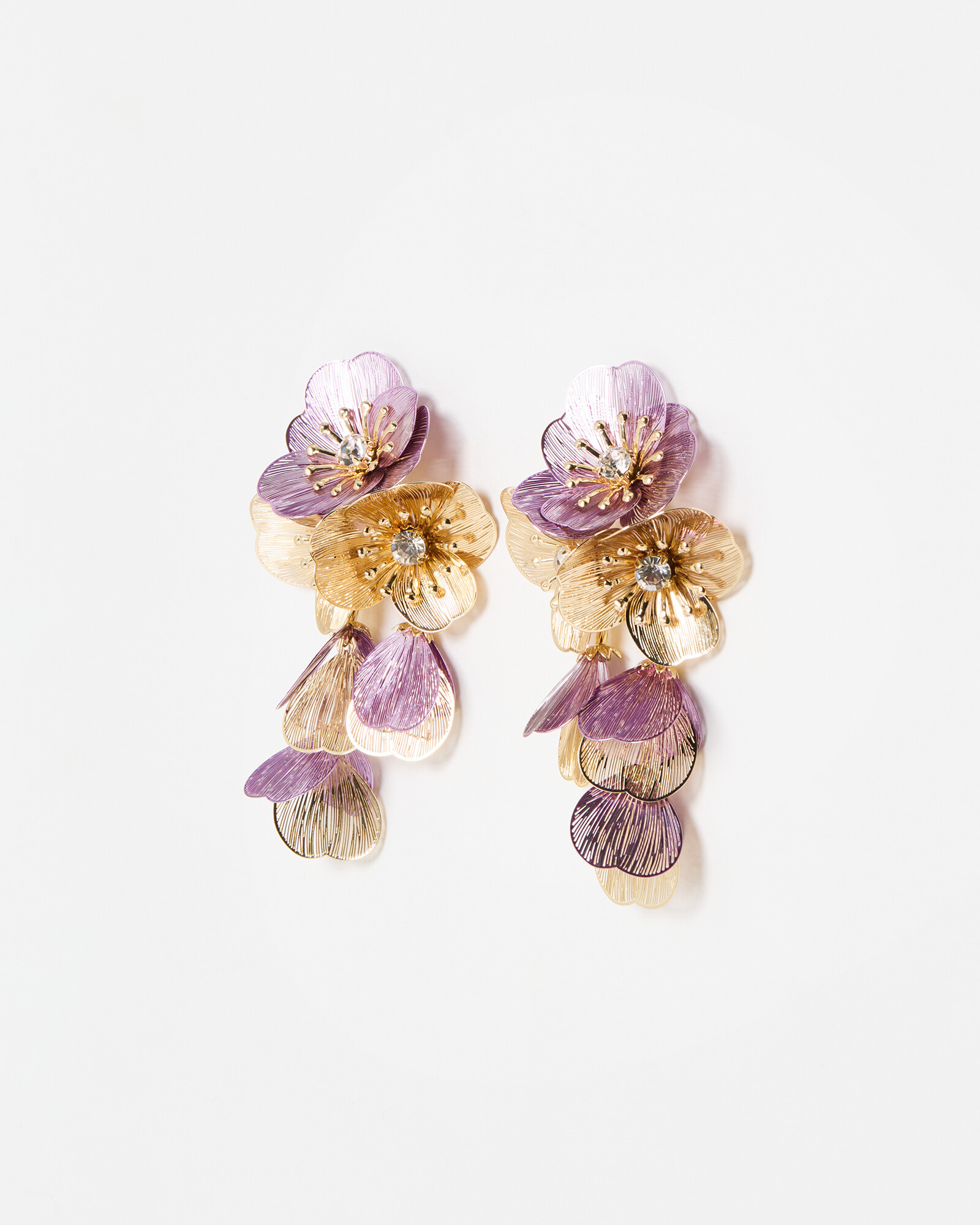 Kimberly Gold Tone & Purple Flower Statement Earrings | Oliver Bonas | Oliver Bonas (Global)