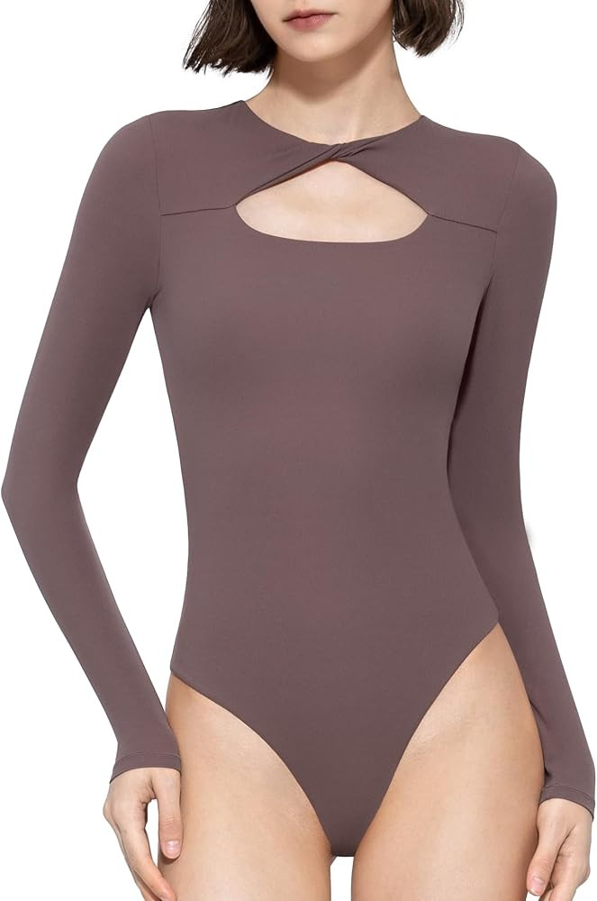 PUMIEY Women's Knot Front Long Sleeve Bodysuit Crew Neck Body Suits Sexy Tops Smoke Cloud Pro Col... | Amazon (US)