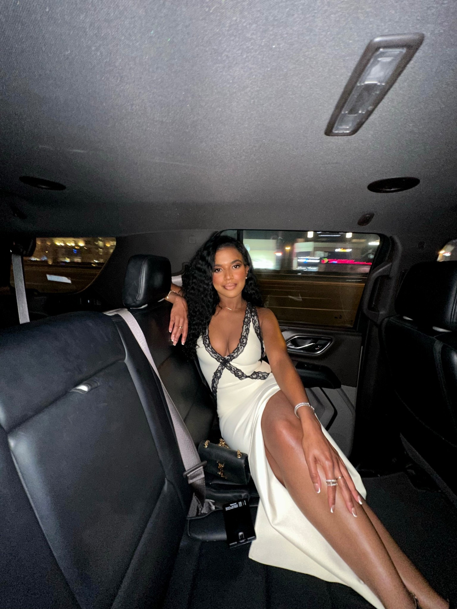 Lace dress from Fashion Nova 

https://www.fashionnova.com/products/reina-backless-bandage-maxi-dress-cream-combo