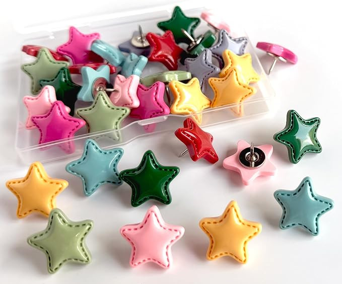 KEYDUACU Cute Push Pins,24Pcs Star Thumb Tacks,Push Pins for Bulletin Board | Colorful Star Decor... | Amazon (US)