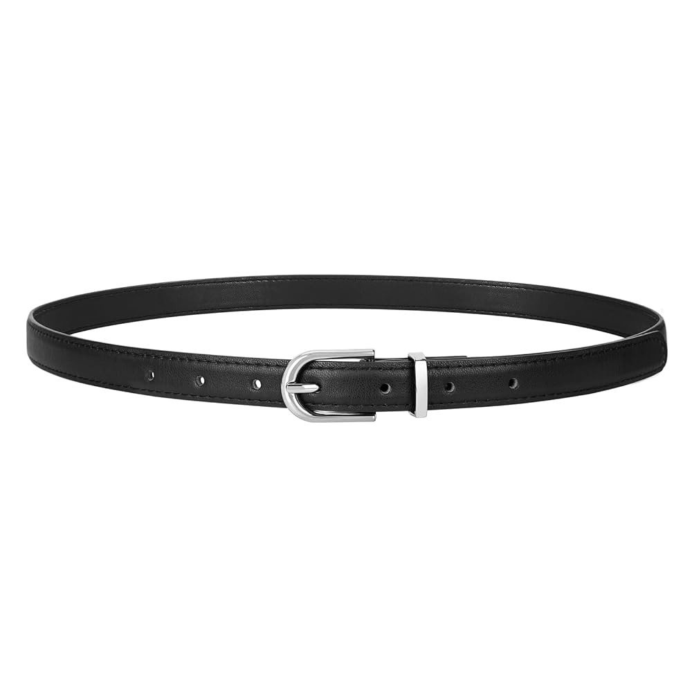 JASGOOD Womens Skinny Leather Belt Ladies Thin Faux Leather Belt with Gold/Silver Buckle for Jean... | Amazon (US)