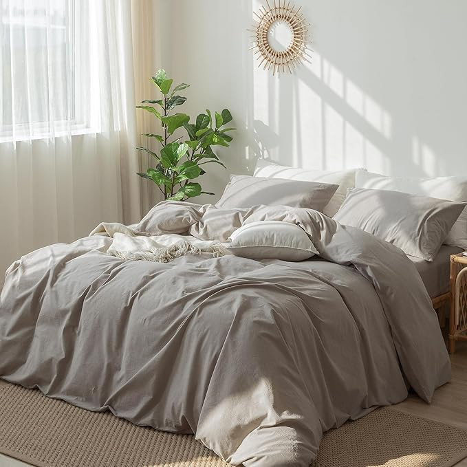 MooMee Bedding Duvet Cover Set 100% Washed Cotton Linen Like Textured Breathable Durable Soft Com... | Amazon (US)