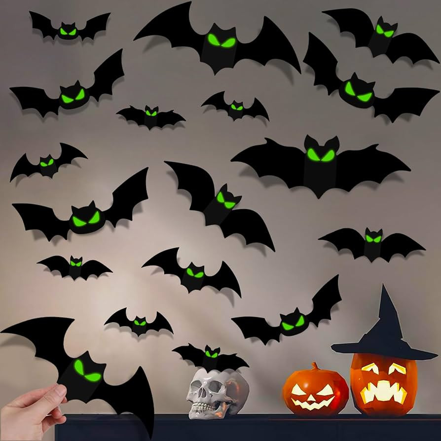 DIYASY 144 Pcs Bats Wall Decor, Glow in The Dark Bats 3D Bat Cutouts Halloween Decorations Light ... | Amazon (US)