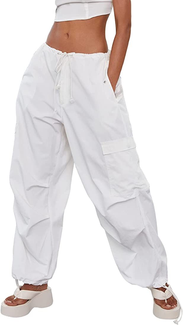 SOOKABEILA Women Y2K Baggy Cargo Pants Low Waist Parachute Pants Casual Oversized Drawstring Wide Le | Amazon (US)