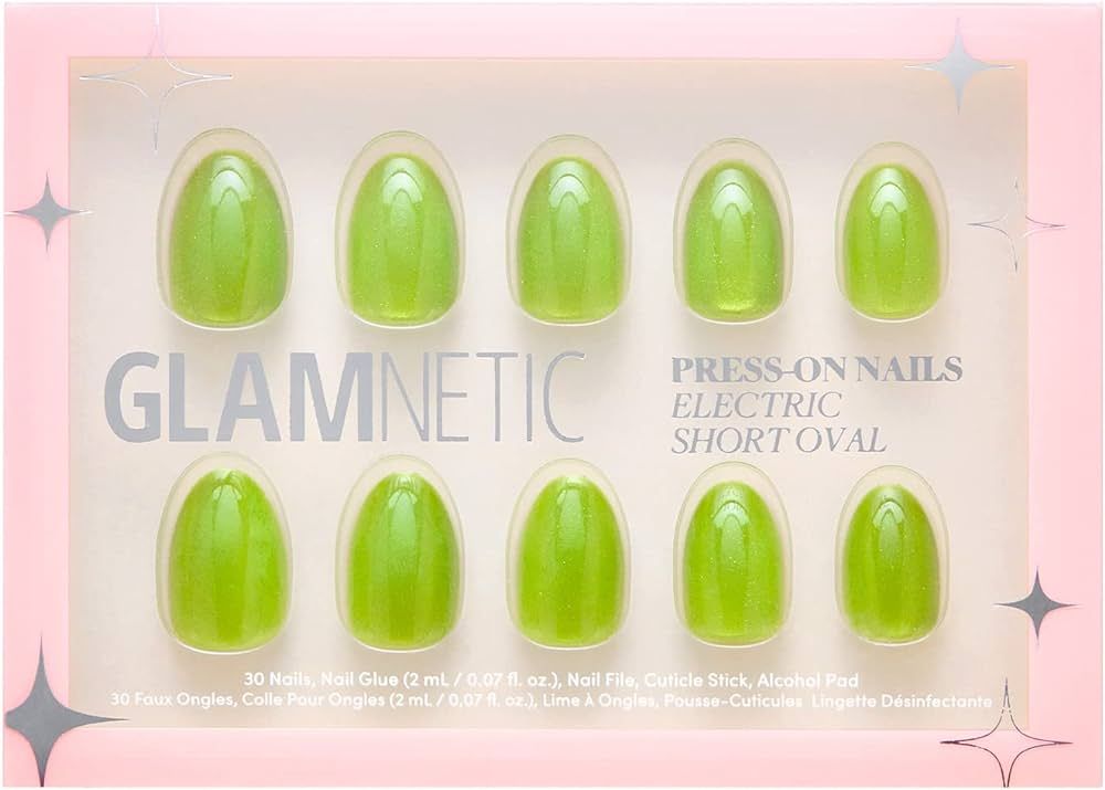 Glamnetic Press On Nails - Electric | Short Oval, Bright Green Nails with a Mesmerizing Metallic ... | Amazon (US)