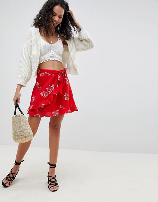 Parisian Wrap Front Floral Skirt With Frills | ASOS US