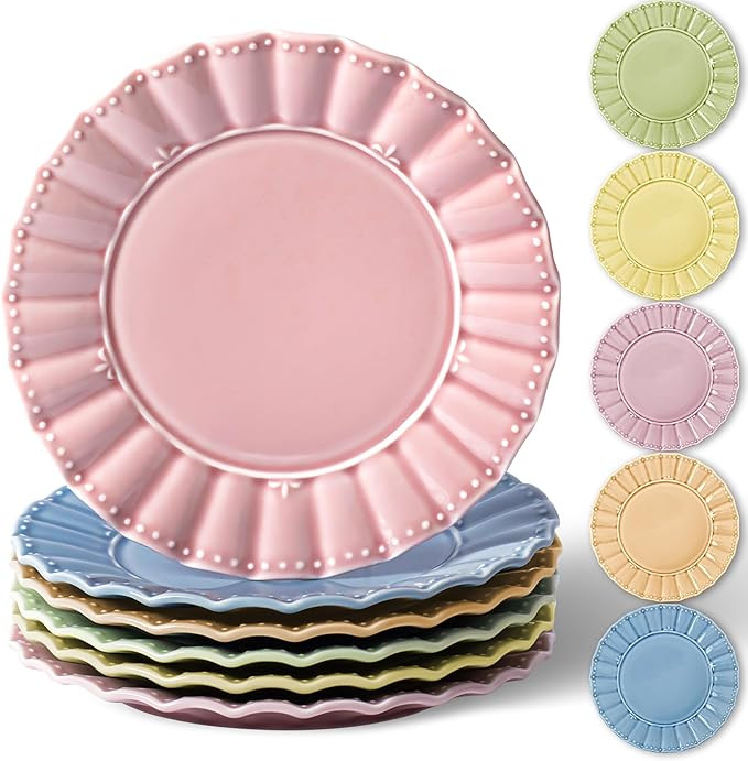 HOMBENE Dessert Plates 8 Inches Set for 6 Ceramic Serving Plates,plates for Cake Waffles, Snacks,... | Amazon (US)