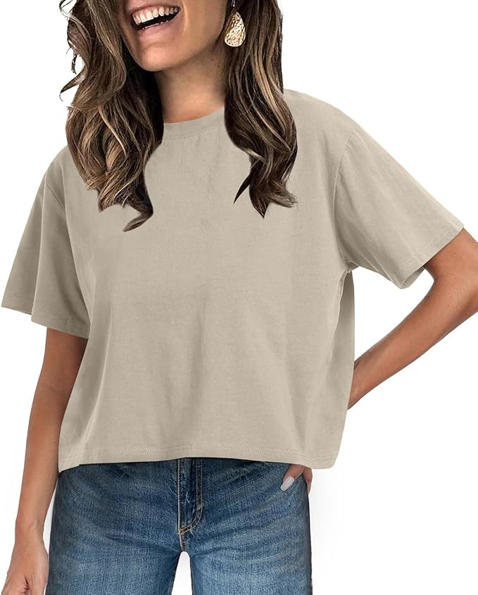UNCLECAT Women's Short Sleeve Crop Tops 2026 Summer Basic Cropped T Shirts Workout Casual Crew Ne... | Amazon (US)