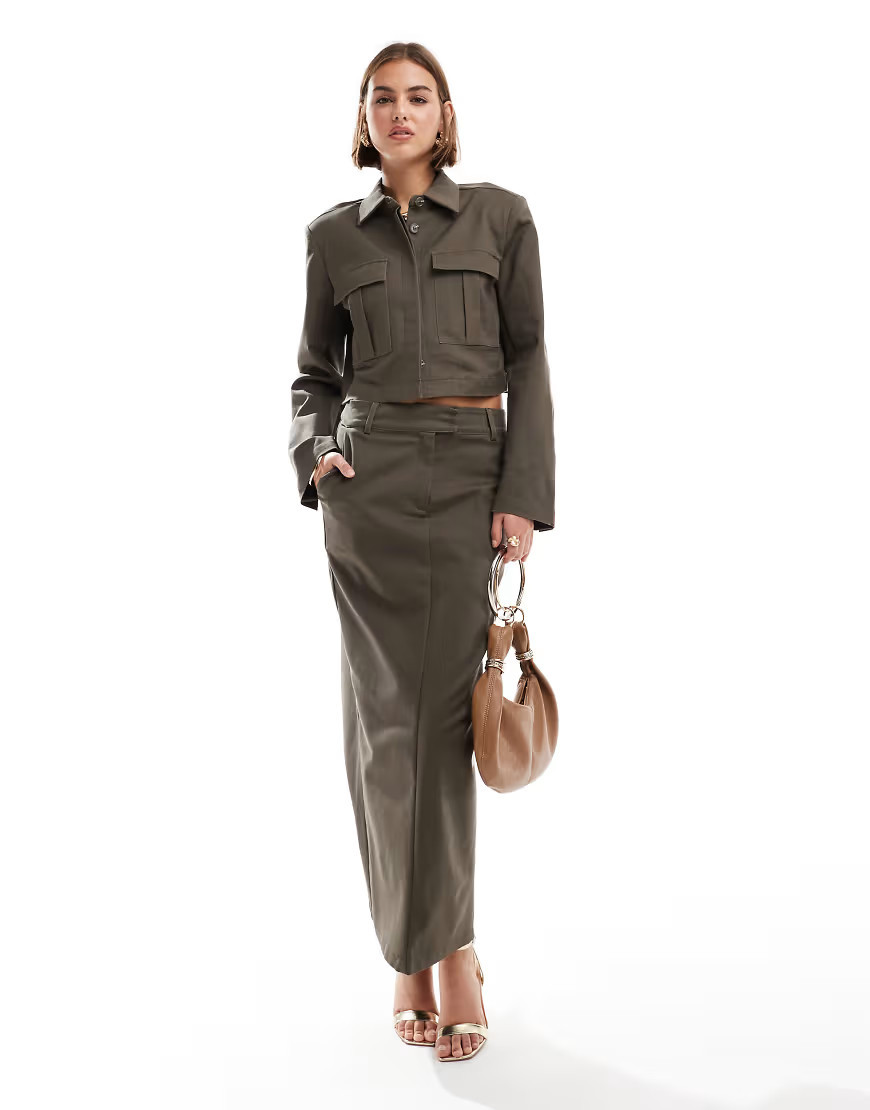 Pretty Lavish tailored maxi skirt co-ord in bark-Neutral | ASOS (Global)