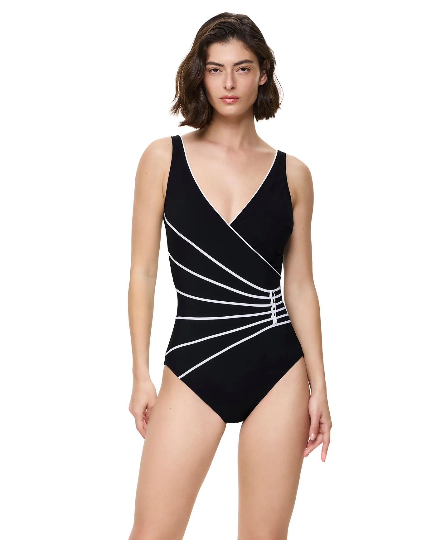 Modern Lux Surplice One Piece -Black-White | Gottex Swimwear
