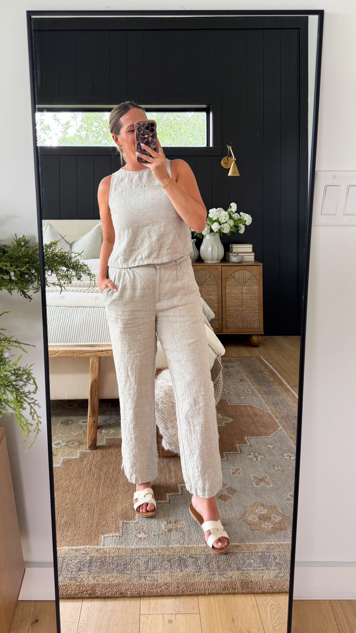 Honestly can’t get enough of @Quince lately 🤍 This linen outfit is exactly what I want to wear all summer long…easy, breathable, elevated, and SO comfortable.

Wearing the Linen Crop Tank in a medium paired with the Linen Trousers in Flax (size 10) and the cutest neutral sandals for an effortless warm weather outfit. The relaxed linen fit feels polished enough for dinner out but comfy enough for everyday life too.

Also linking our bedroom favorites in the background because I always get questions 😅 The striped Quince bedding, upholstered + wood bed frame, and Chloe rug are all from Quince too and completely transformed this room into my cozy neutral dream space.

Keywords: linen outfit, summer outfit ideas, neutral outfit inspiration, linen pants outfit, linen matching set, relaxed summer style, effortless fashion, elevated basics, resort wear, minimalist style, Quince clothing, neutral bedroom decor, striped bedding, upholstered bed, wool rug, cozy bedroom inspiration, modern organic home

#quincepartner

#LTKHome #LTKMidsize #LTKmomlife