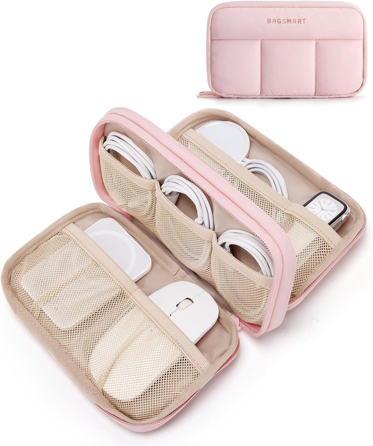 BAGSMART Electronics Organizer Travel Case for Cords Chargers Phones, Pink | Amazon (US)
