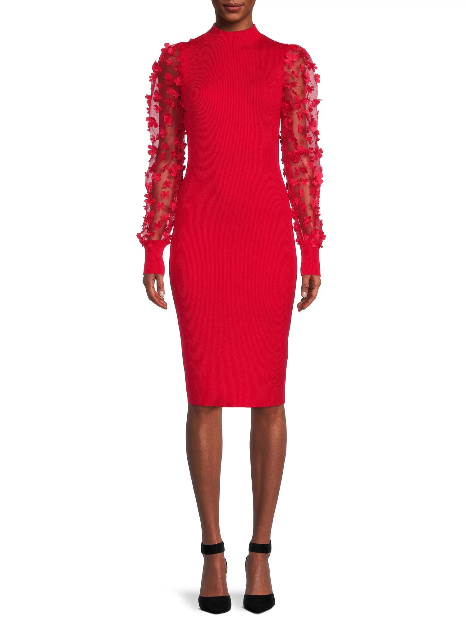 No Boundaries Juniors' Funnel Neck Midi Dress | Red Valentines Day Dress | Walmart (US)