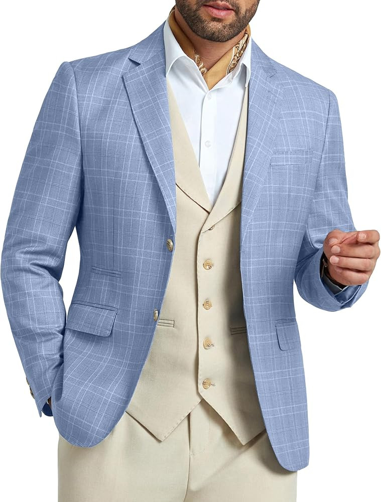 Mens Blazer Slim Fit Stripes Plaid Casual Suit Jacket for Men Two Buttons Business Lapel Sport Co... | Amazon (US)