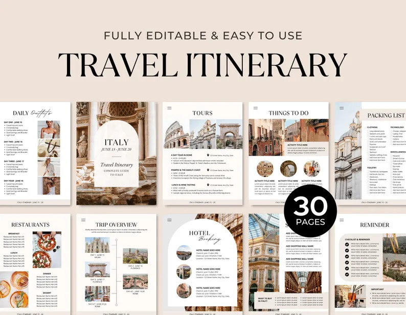 Editable Travel Itinerary Template | Trip Itinerary | Printable Travel Guide | Travel Agent Plann... | Etsy (Global)