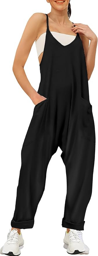 Buauty Jumpsuits for Women Casual V Neck Sleeveless Baggy Overalls Spaghetti Strap Jumpers with P... | Amazon (US)