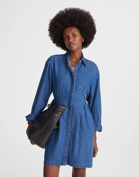 Denim Pleated Mini Shirtdress | Madewell