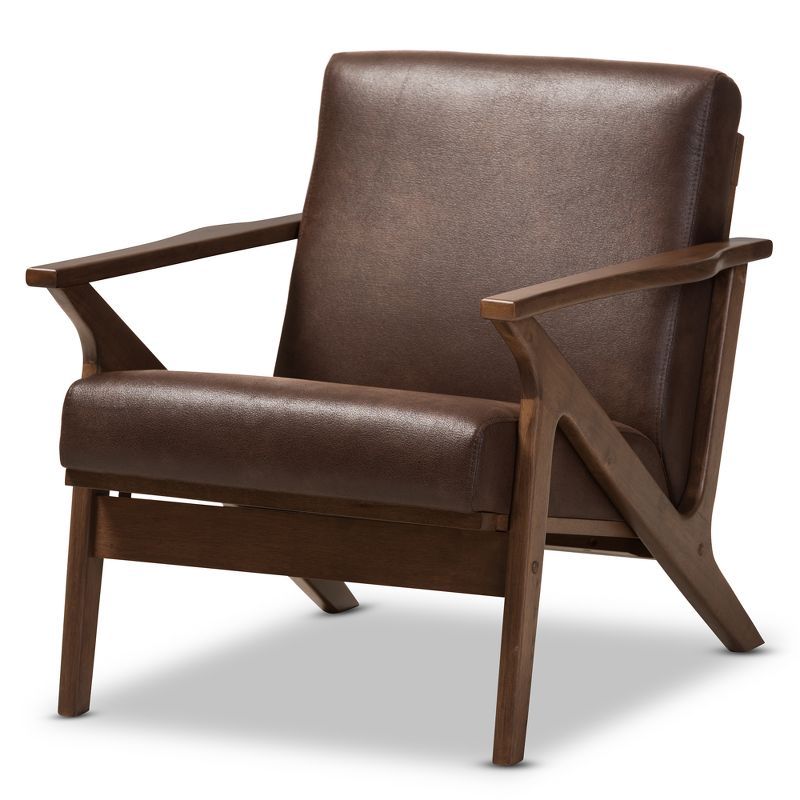 Bianca Mid Century Modern Walnut Wood Distressed Faux Leather Lounge Chair Dark Brown - Baxton St... | Target