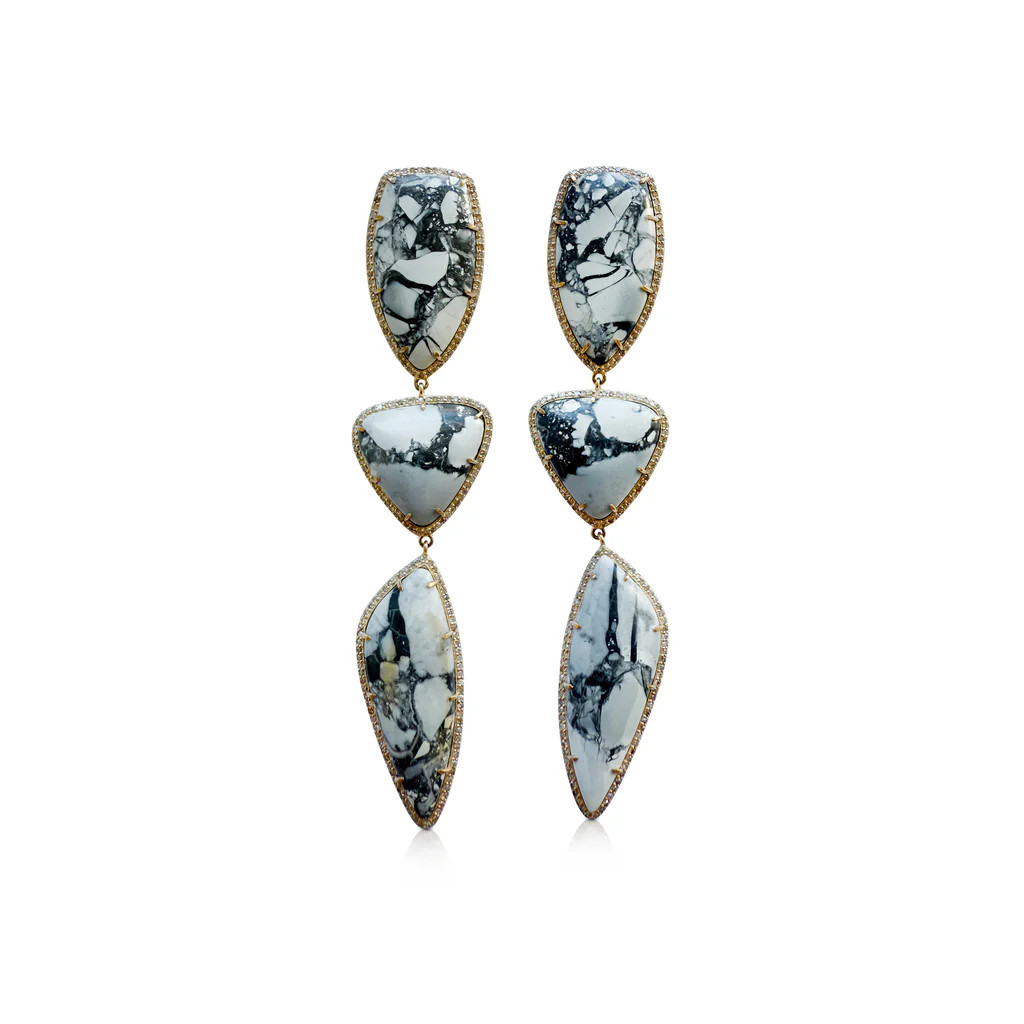 14k White Buffalo Triple Drop Earrings | S. Carter Designs