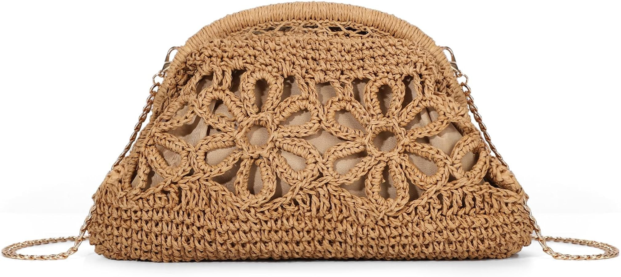 Straw Clutch Purse for Women Woven Dumpling Pouch Floral Pattern Summer Shoulder Handbag for Beac... | Amazon (UK)